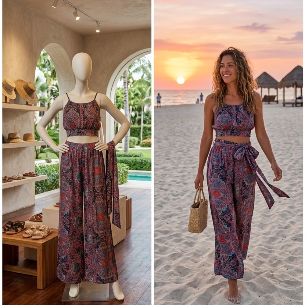 NWT White Waves Resort Beach Wear Women's Paisley Print Jumpsuit Size M/L
